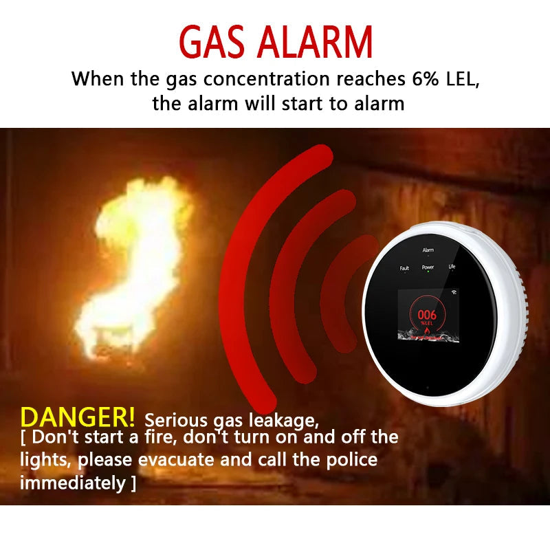 Tuya Wifi Leak With Temperature Function Combustible Gas Detectors Support Home Smart Life Natural Gas Alarm Sensor LCD Display 