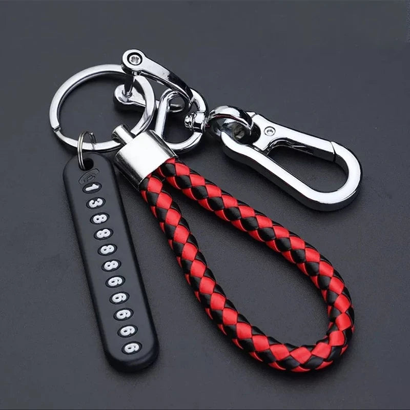 SEAMETAL Luxury Car Key Ring with Phone Number Plate Anti Lost Key Chain Alloy Hook Buckle Universal Keychain with Braided Rope