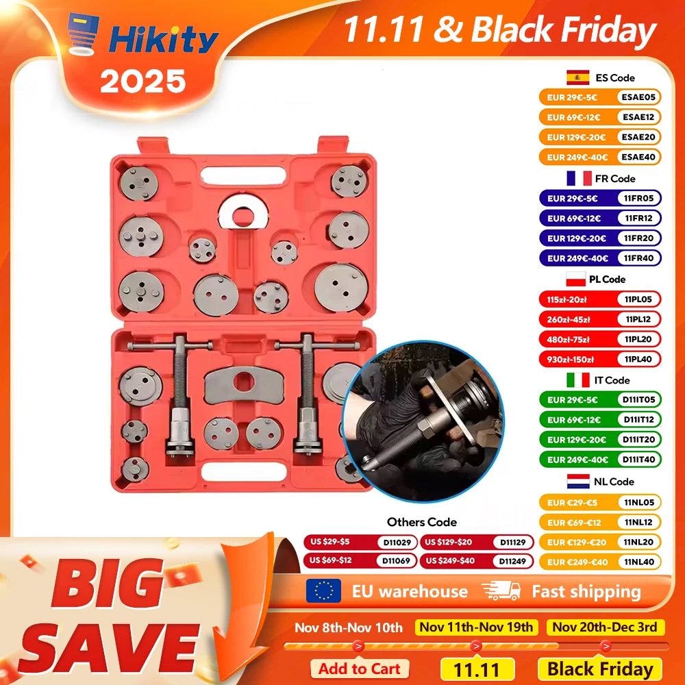 Hikity 22‑Piece Brake Caliper Tool Set