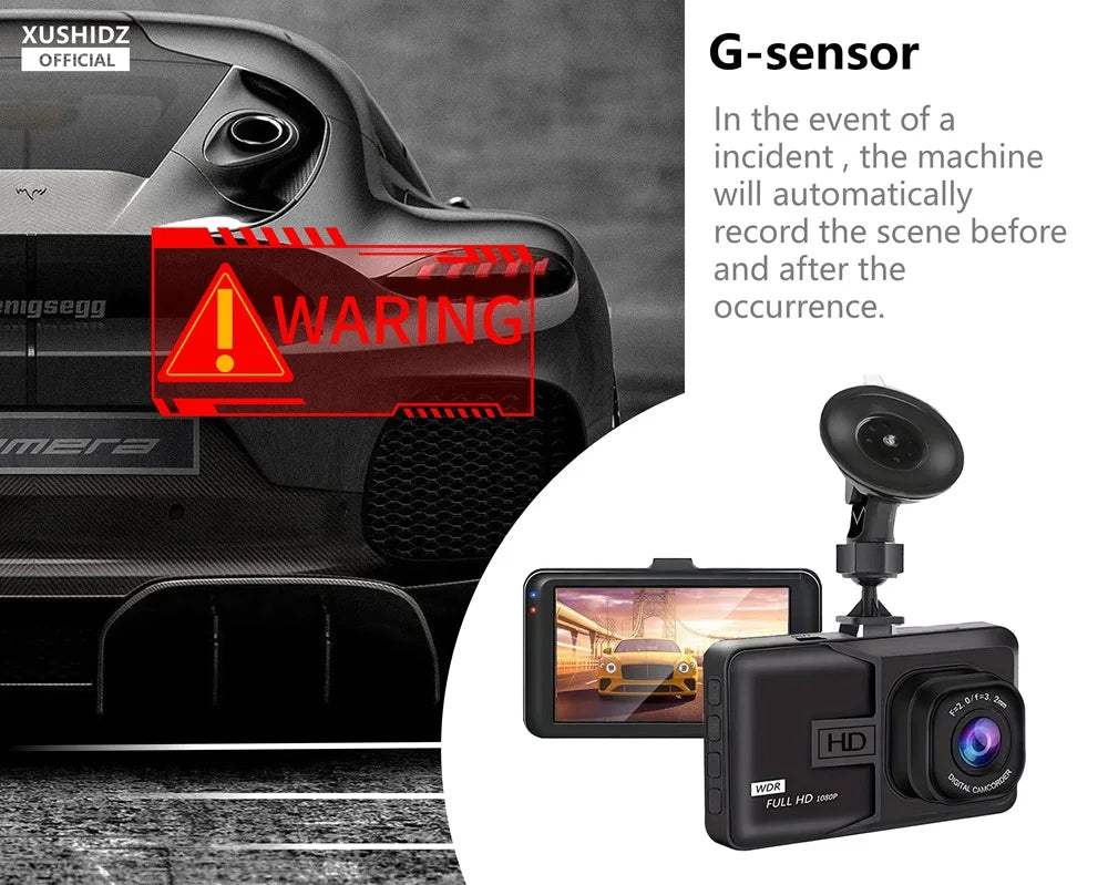 XUSHIDZ NEW 1080P HD Dash Camera Loop Recording Car Vehicle DVR Video Recorder Dashcam Night Vision 24h Parking Monitor G-sensor 