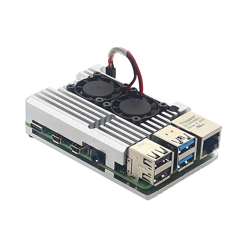 Skal till Raspberry Pi 4 Model B med dubbla minikylfläktar, skyddande kylhölje i aluminiumlegering för RPi 4 4B