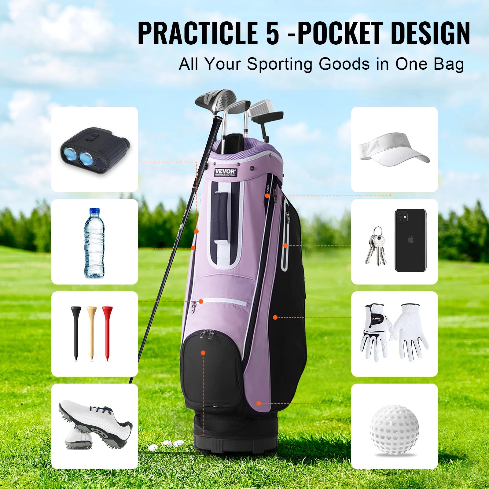 Golfová taška na vozík s 14-dielnym rozdeľovačom a viacerými úložnými vreckami