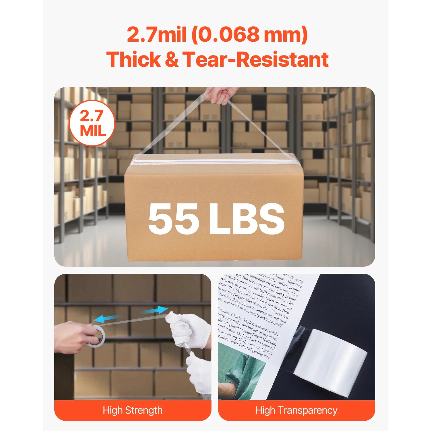 Clear Packing Tape 6 Rolls with Dispenser 2.7 Mil Heavy Duty