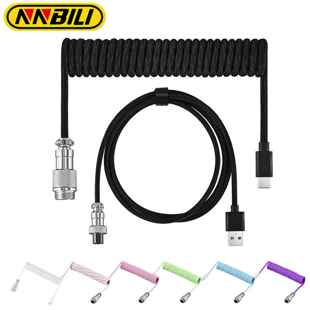 Coiled USB-C Mechanical Keyboard Cable with Aviator Plug