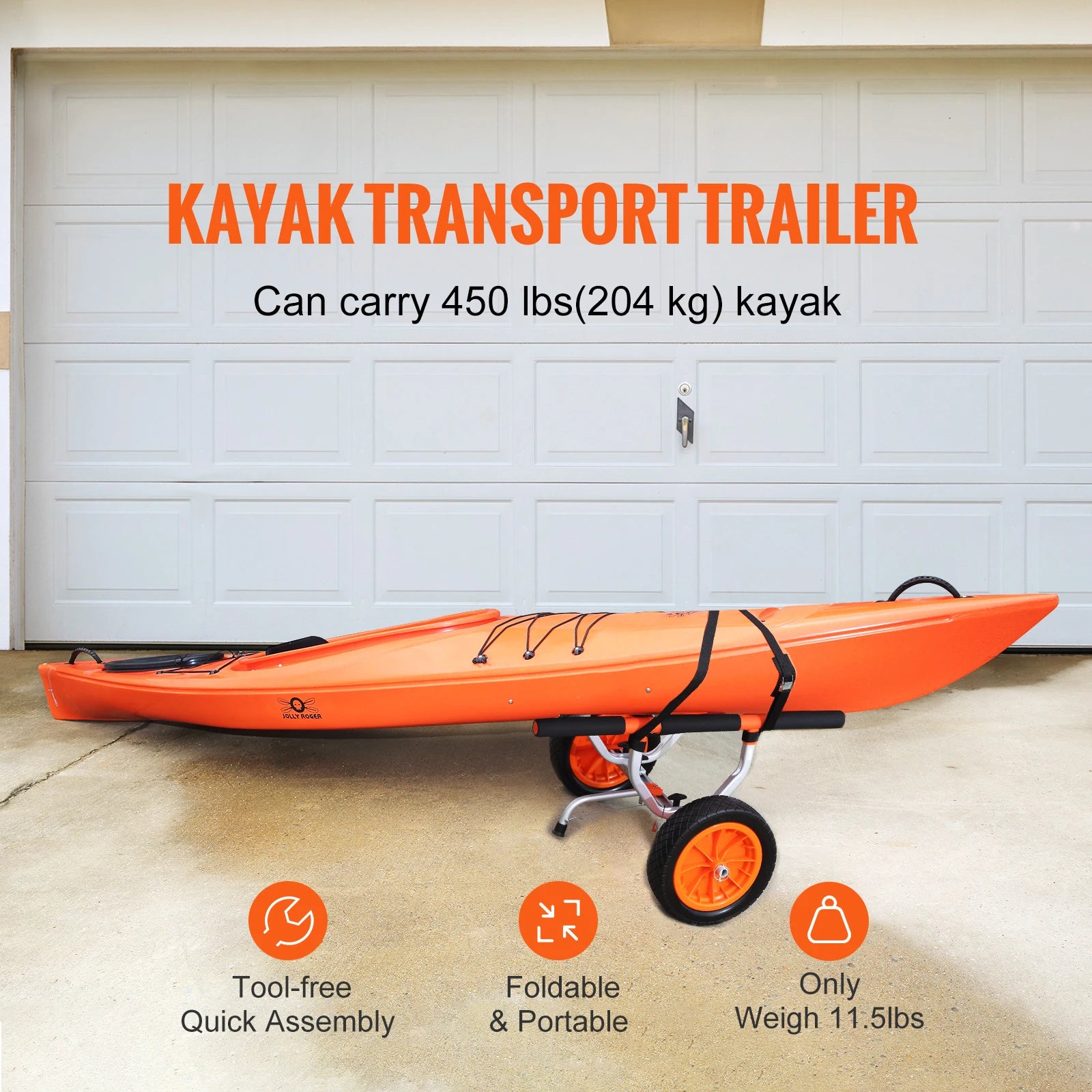 450lbs Kayak Cart with 12'' Solid Tires & Adjustable Width
