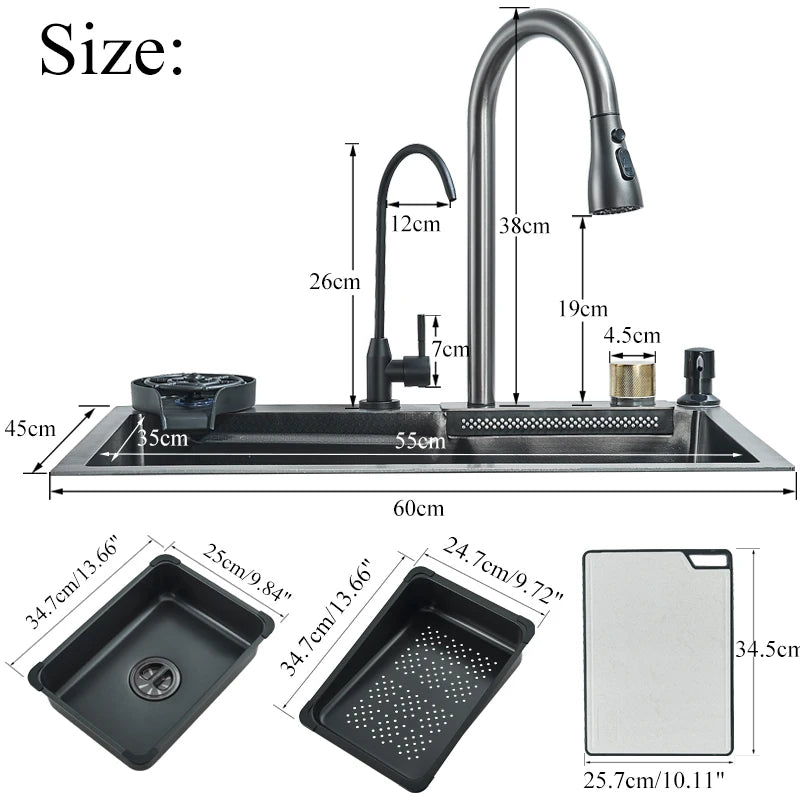 Single Slot Kitchen Sink with Faucet 60x45cm 4-Function