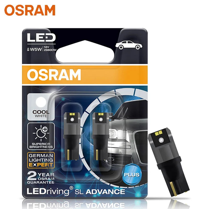 OSRAM LED T10 6000K W5W 194 LEDriving SL Advance 6000K Blanc Lampes de lecture voiture Lampe intérieure 12V 1.5W 2980CW, Paire