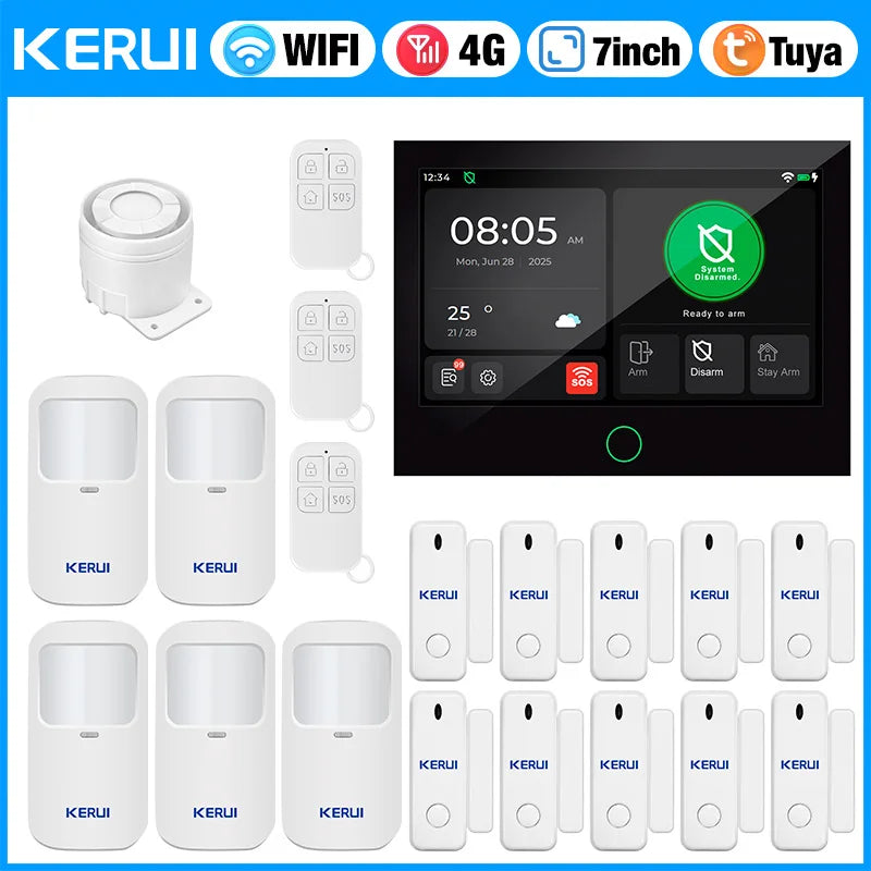 Entregas Rápidas KERUI Tuya WiFi+4G Sistema de Alarma para Hogar con 7 pulgadas Pantalla Táctil desde Almacén de ES Protección de Alarma