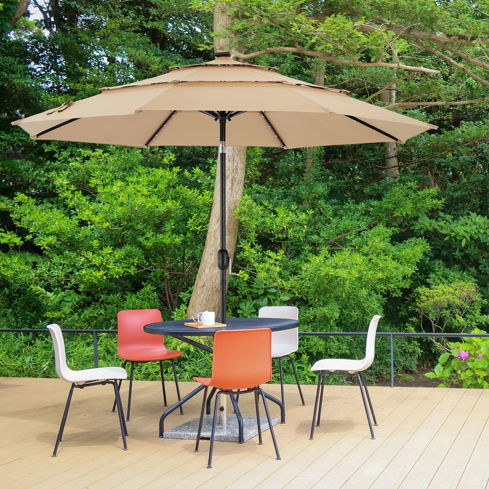 10FT udendørs parasol med solcelle-LED-lys og vippefunktion