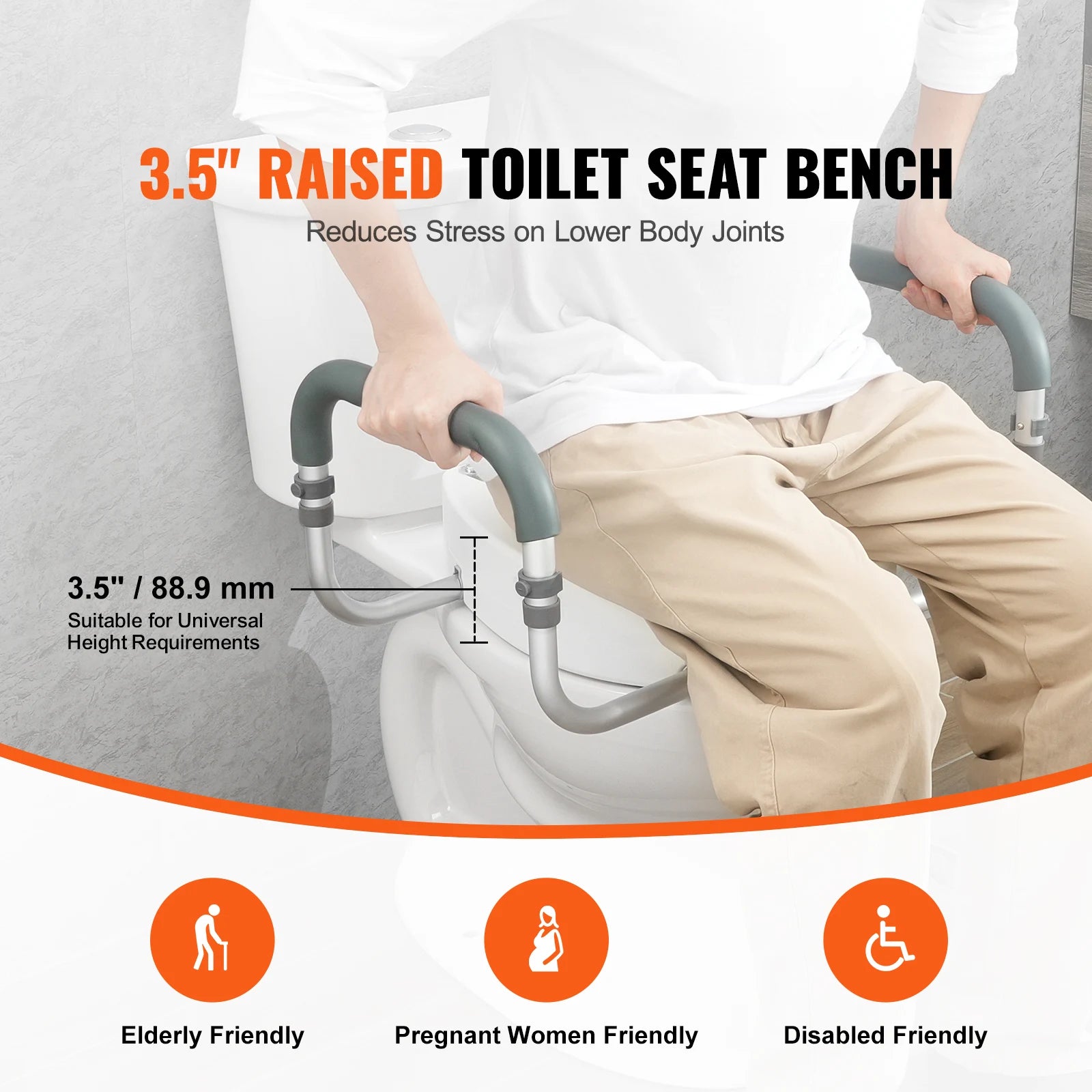 SucceBuy Raised Toilet Seat 3.5" Height Raised 300 lbs Weight Capacity  for  Standard Round Durable  Toilet Aluminum Handrail