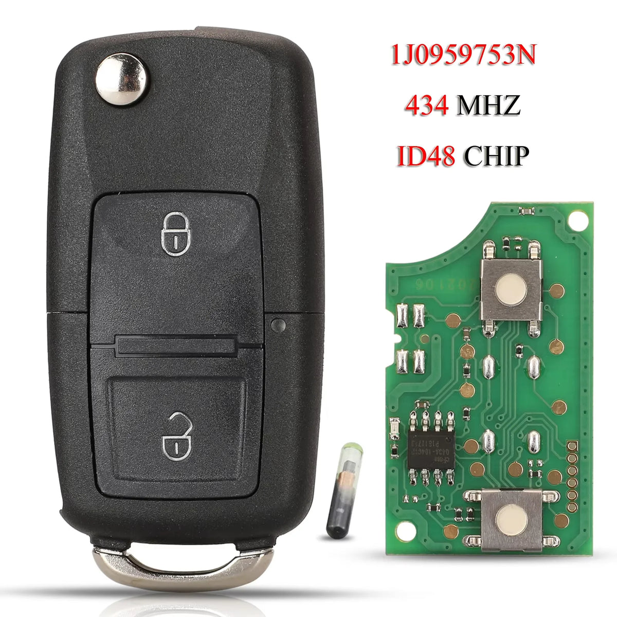 1J0959753N Vzdialený smart kľúč do auta pre VW Golf Jetta Polo Skoda Octavia Superb Seat Altea Leon 2tlačidlá 433Mhz ID48 čip