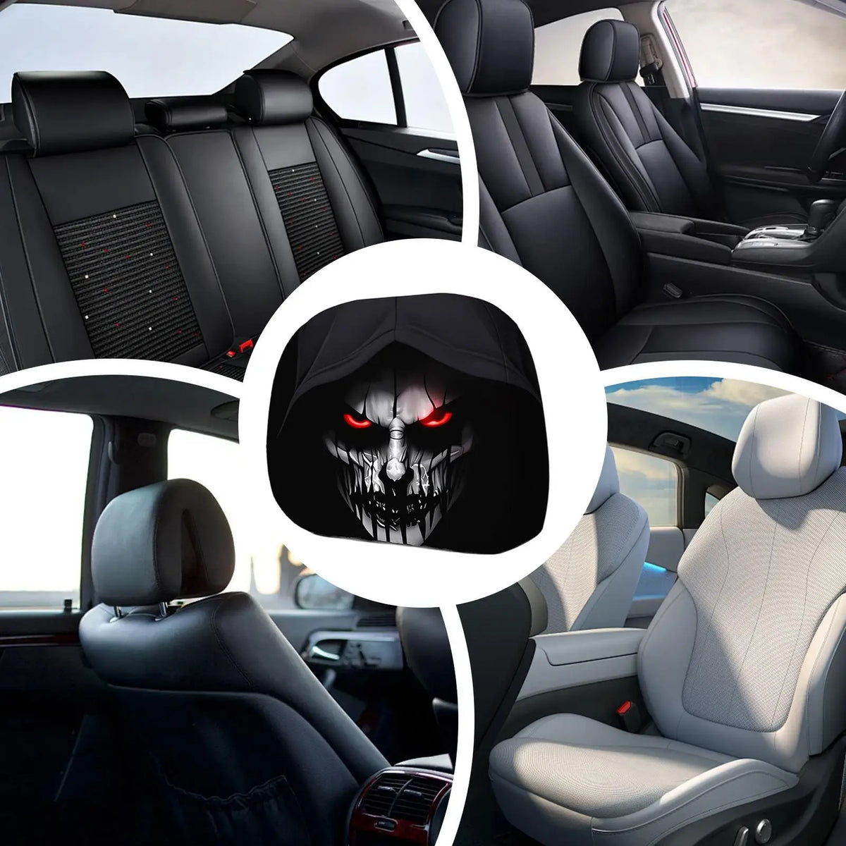 Set de două huse imprimate din poliester pentru tetiere auto