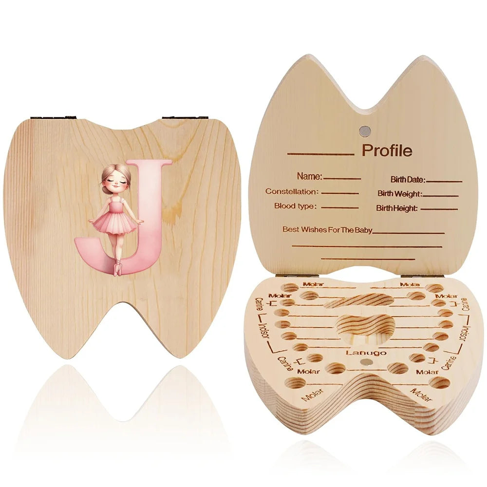 Wooden Baby-Tooth Keepsake Box, Letter Options