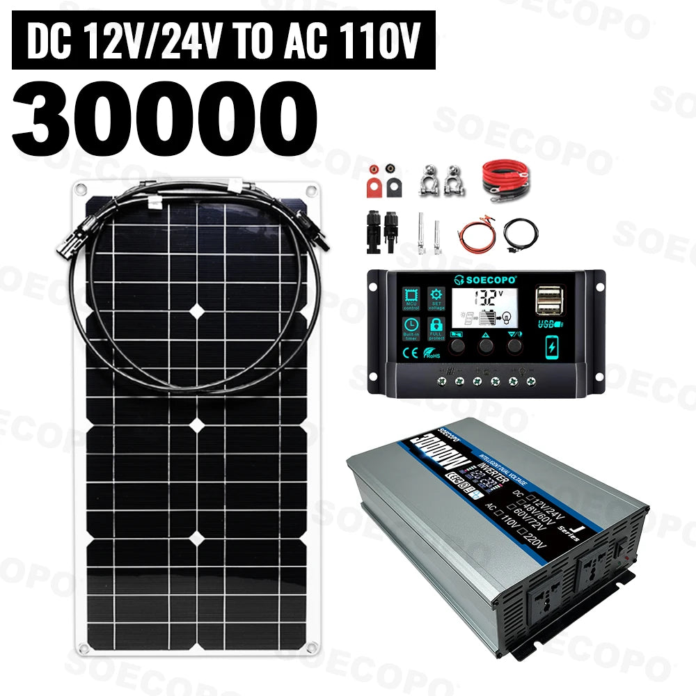 30W solcellekit med 2200W inverter og 100A controller til off-grid strømforsyning