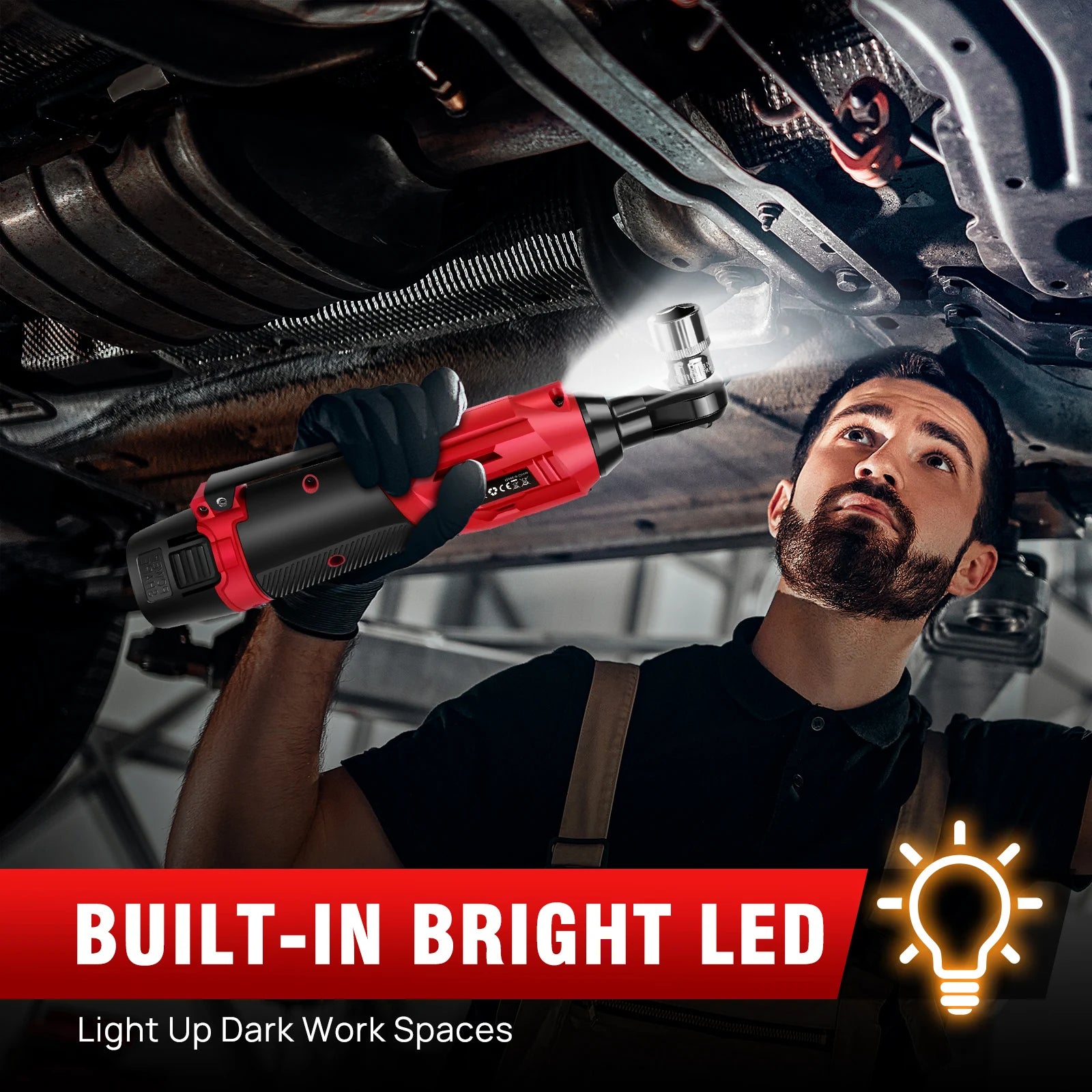 DayPlus 200Nm 3/8" Cordless Electric Ratchet Wrench with 90° Angle Head