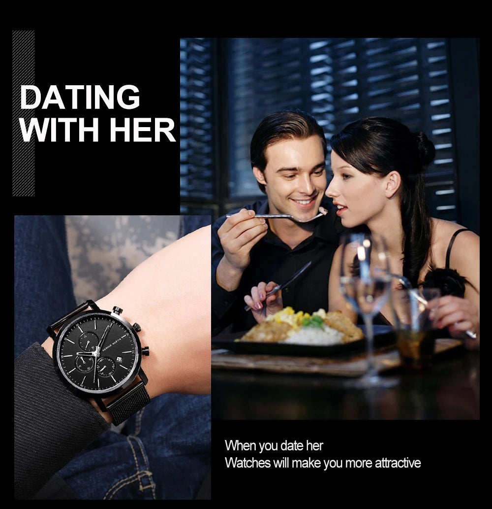 Hannah Martin Men's Stainless Steel Business Sports Quartz Watch