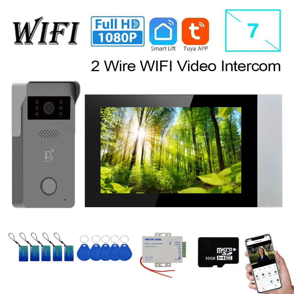 2 Wire Smart Home Tuya Wifi 1080P Video Intercom Video Door Phone 7'' Color Touch Screen Camera Doorbell Door Security System Spy-shop.com