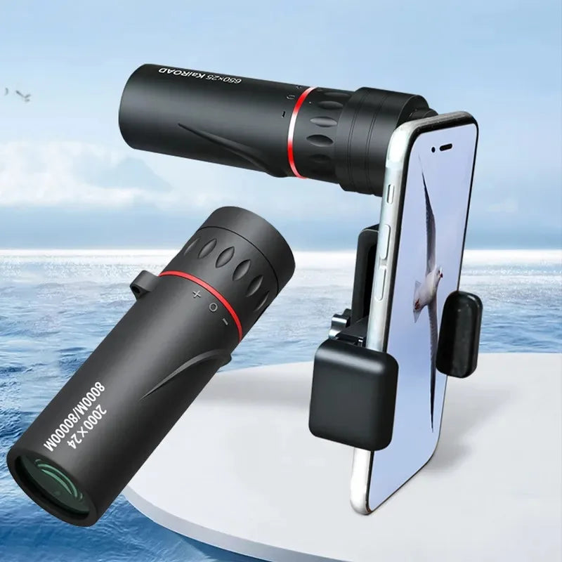 Telescópio monocular 2000x24, portátil, telemóvel com suporte, atividades ao ar livre como acampamento, caça e observação de aves