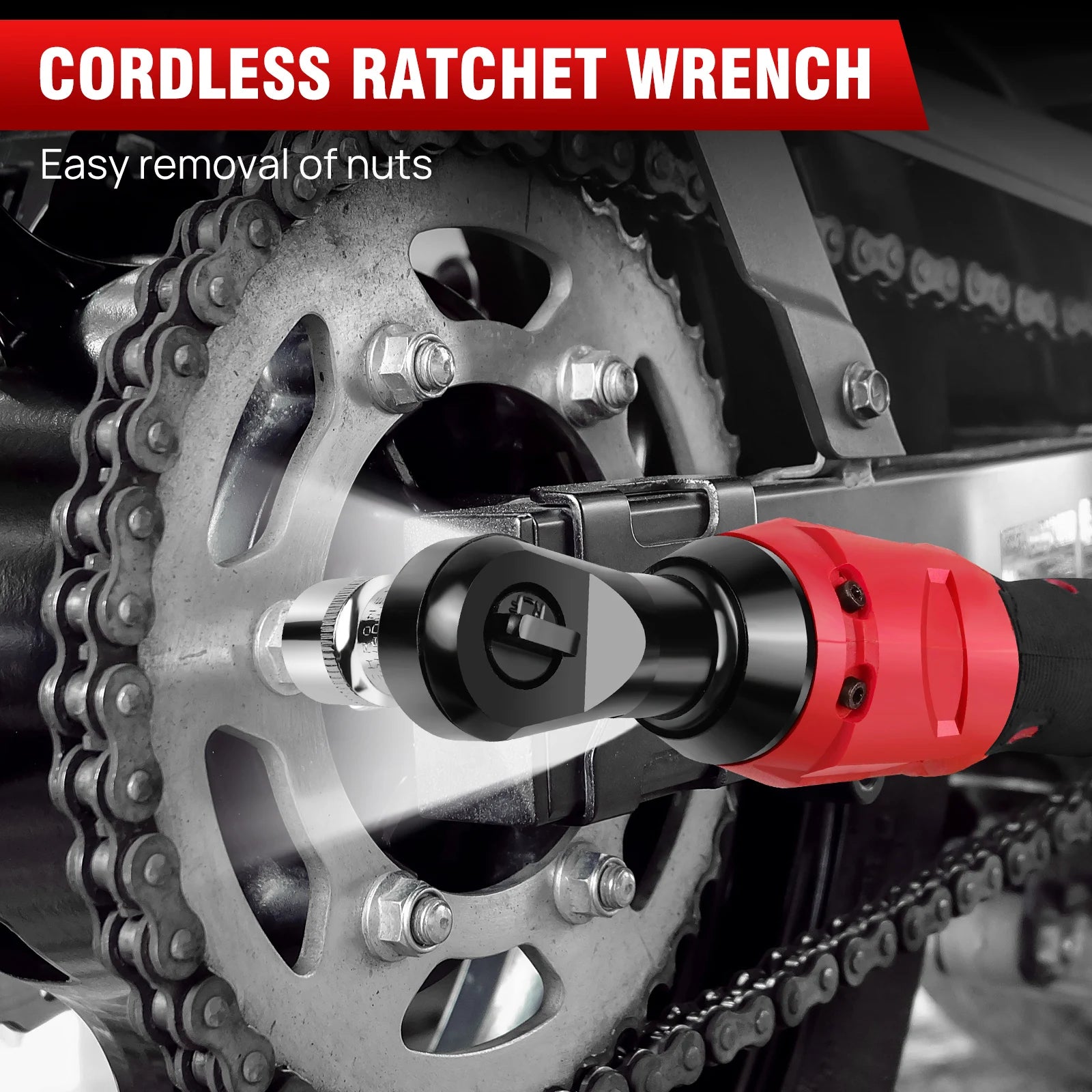 DayPlus 200Nm 3/8" Cordless Electric Ratchet Wrench with 90° Angle Head