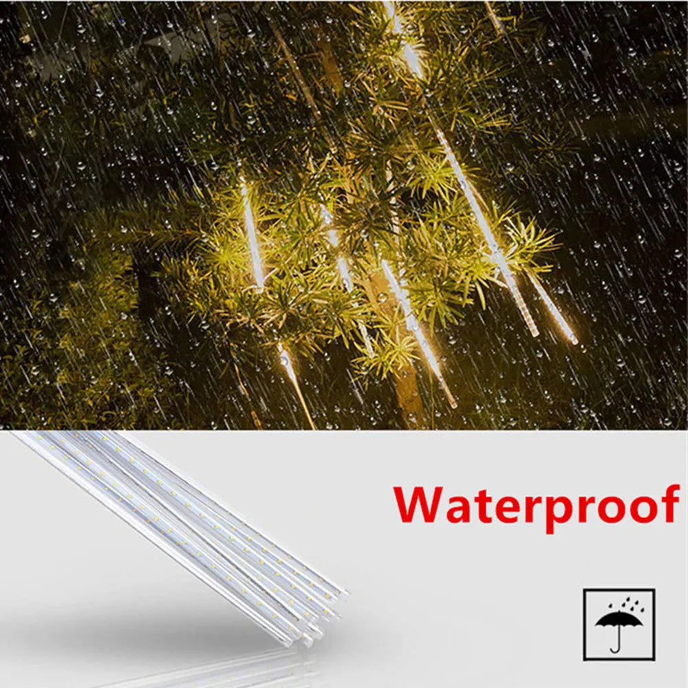 LED Meteor Shower Rain Lights Waterproof Falling Raindrop Fairy String Light for Christmas Holiday Party Patio Decor 30CM 