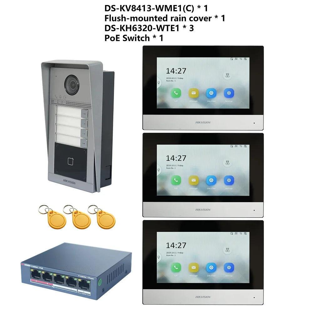 HIKVISION Original Multi-language 802.3af POE Video intercom KIT,include DS-KV8113-WME1(C) & DS-KH6320-WTE1 & PoE Switch Spy-shop.com