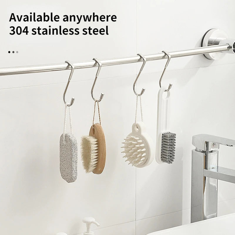 304 Stainless Steel Hook Free Punching Double  S-Shape Hook Kitchen Bathroom Cabinet Door Back Type Coat Towel Storage Hanger 