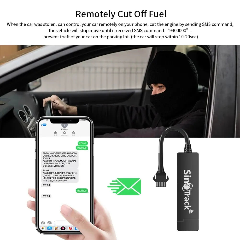 Traceur GPS SinoTrack GSM GPRS pour véhicule - Dispositif de traquage et de localisation à distance ST-901A pour moto avec application gratuite