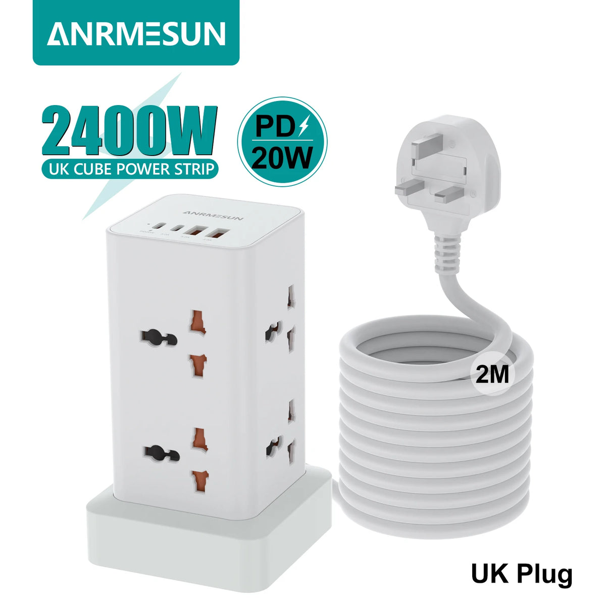 Tower Extension Power Strip with USB-C