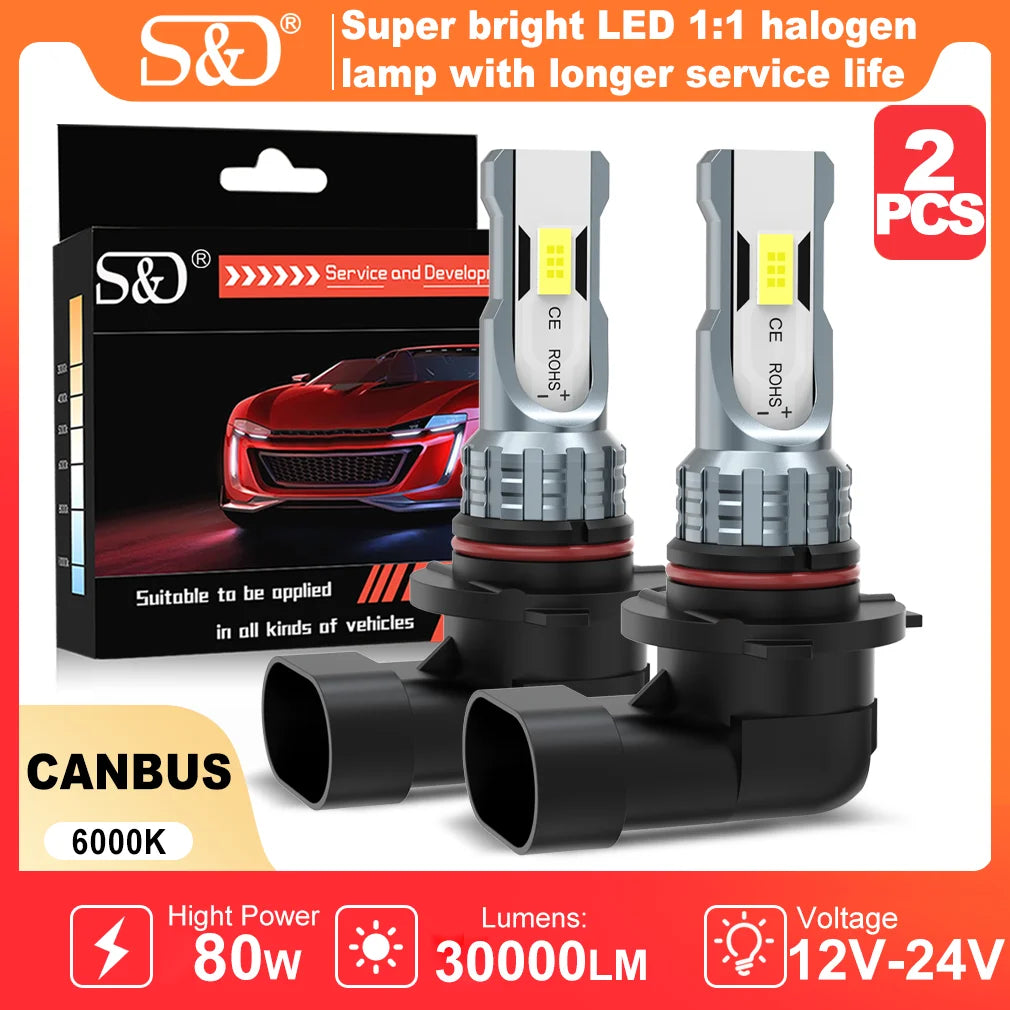 S&D 80W H8 H11 LED Canbus 9005 9006 Fog Light Bulbs Wireless 30000LM 6000K CSP LED Headlight Car Lamp for Car Driving Auto Lamp