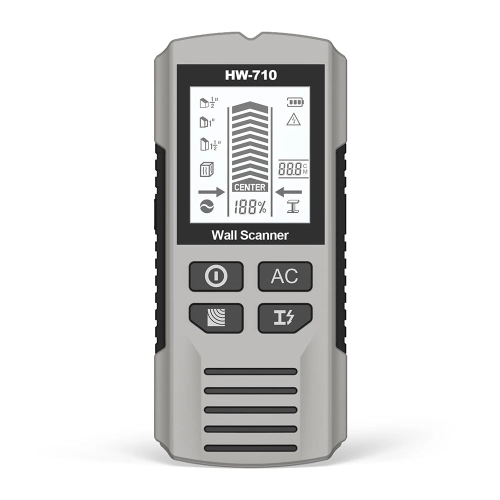 كاشف معادن جداري 6 في 1 مع شاشة LCD مستشعر ماسح جداري كهربائي عالي الدقة لكشف العوارض الخشبية والجهد المتردد والأسلاك الحية والكابلات