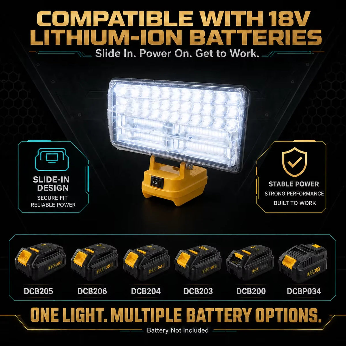 Cordless LED Work Light for 18/20 V Tool Batteries