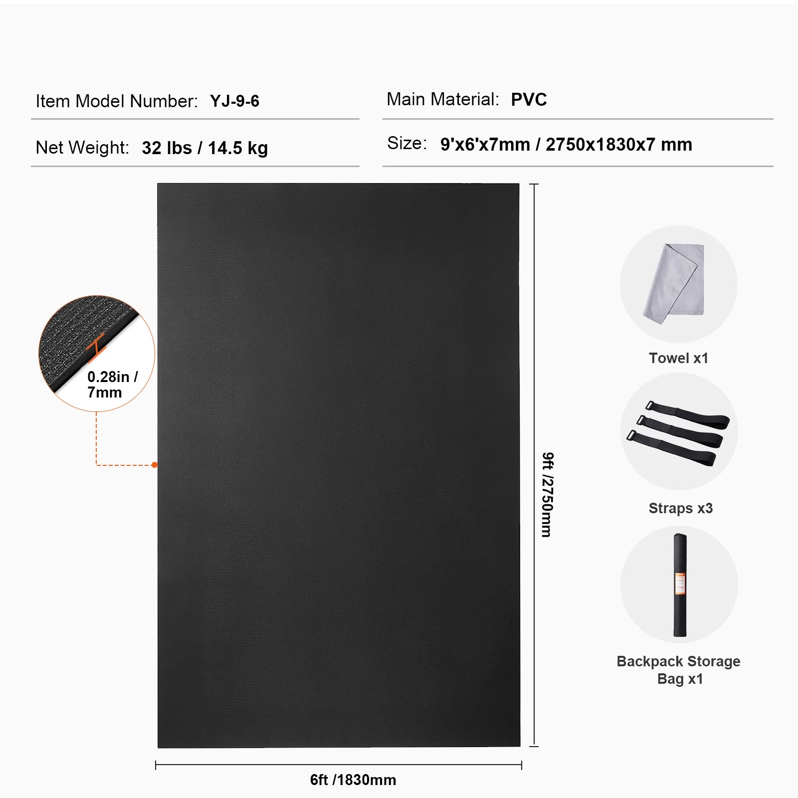 Non-Slip High Density Yoga Mat with Carry Bag & Strap