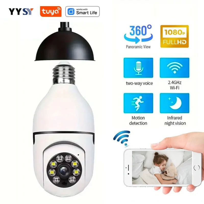 Tuya Smart Home 2.4G E27 Bulb Wifi Surveillance Camera HD Night Security Video Surveillance Supprt Two Way Audio Mobile Motion 