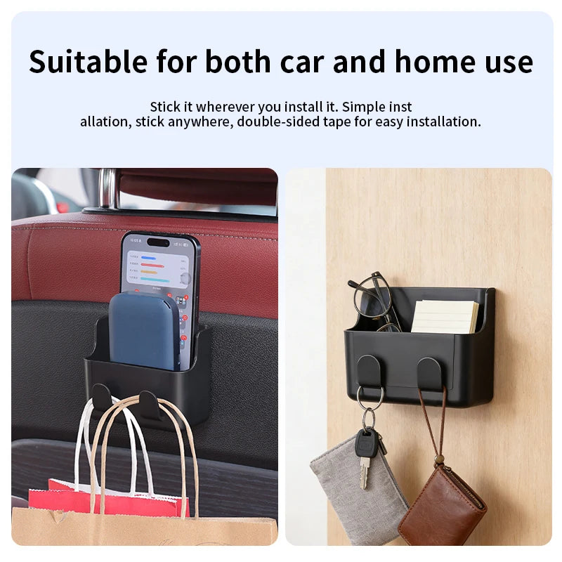 SEAMETAL Adhesive Universal Car Storage Box Multifunctional Dual-Hook Design Reserved Charging Port Car Accessories Interior