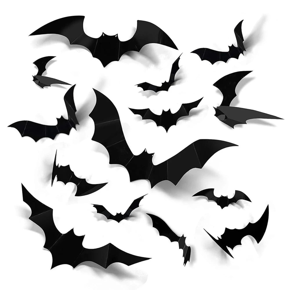 Halloween Bats Decorations,3D Pvc Bat on The Wall,Black Bats Wall Stickers,Halloween Scary Props 