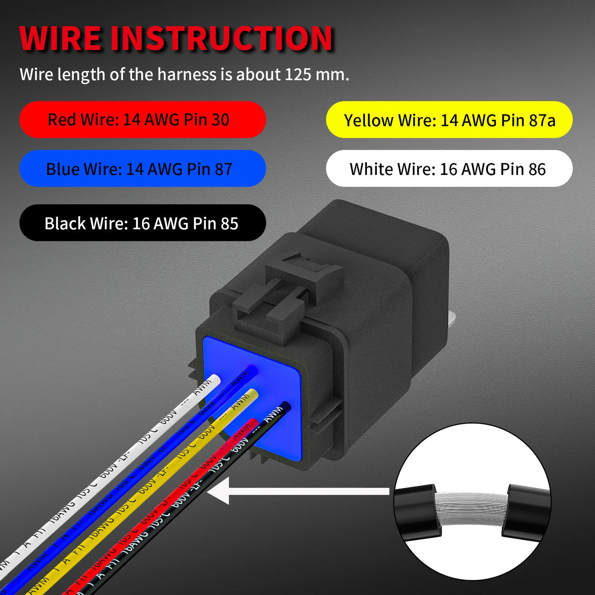 1PC SPDT 5 Pin Waterproof Auto Relay 12V 40A Heavy Duty 14AWG 12 Volt Car Relay Kit Bosch Style and Harness Set For Automotive