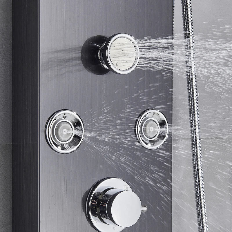 Panneau de douche noir pour salle de bain avec affichage LED et jets de massage