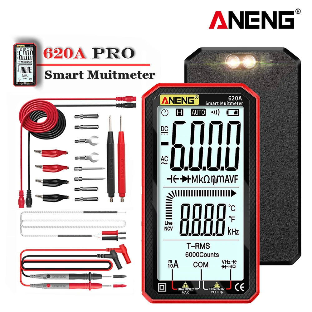 ANENG 620A 6000 Counts Digital Smart Multimeter Transistor Testers True RMS Auto Electrical Capacitance Meter Temp Resistance 