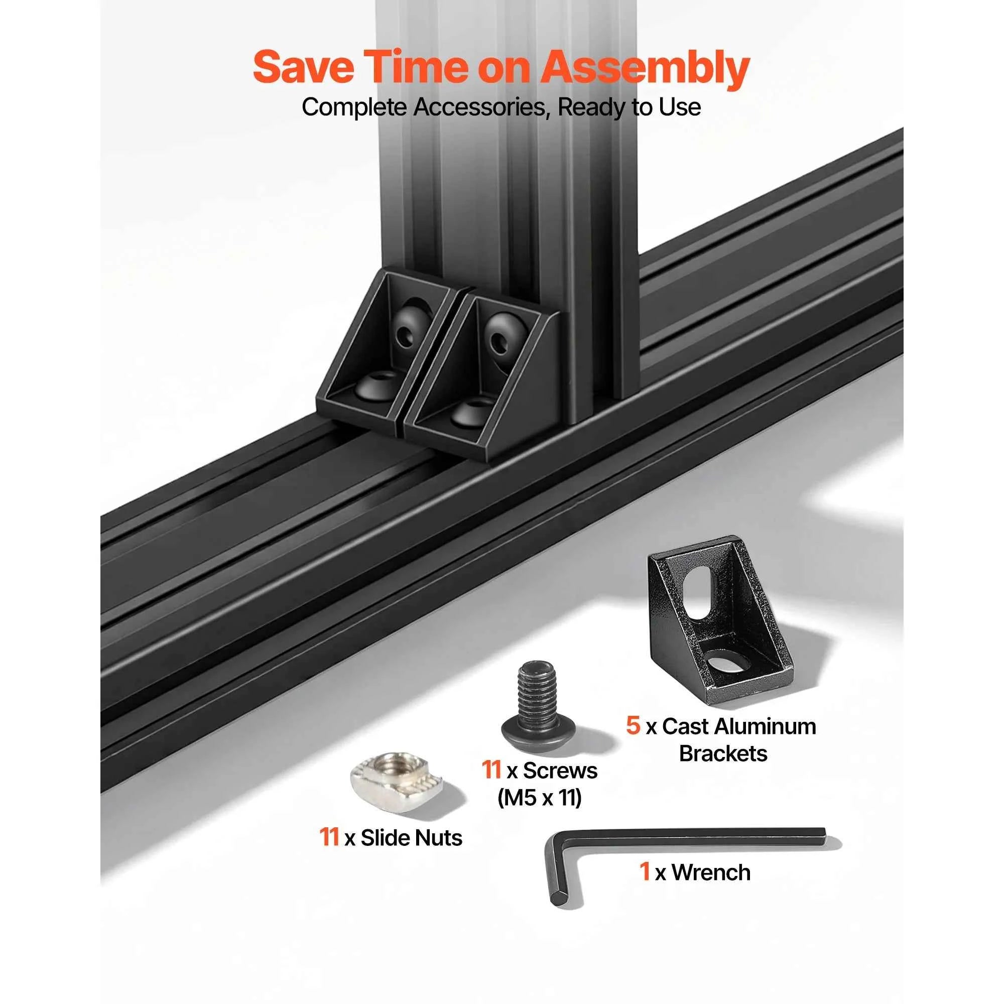 VEVOR 5PCS 2040 Aluminum Extrusion Profile 2000 mm V Slot Anodized Linear Rail for 3D Printer Parts and CNC DIY Workbench Black