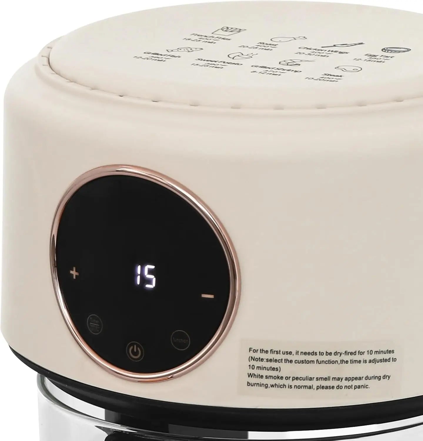 3.81Qt Portable Glass Air Fryer with Digital Display, 8 Preset Modes, White