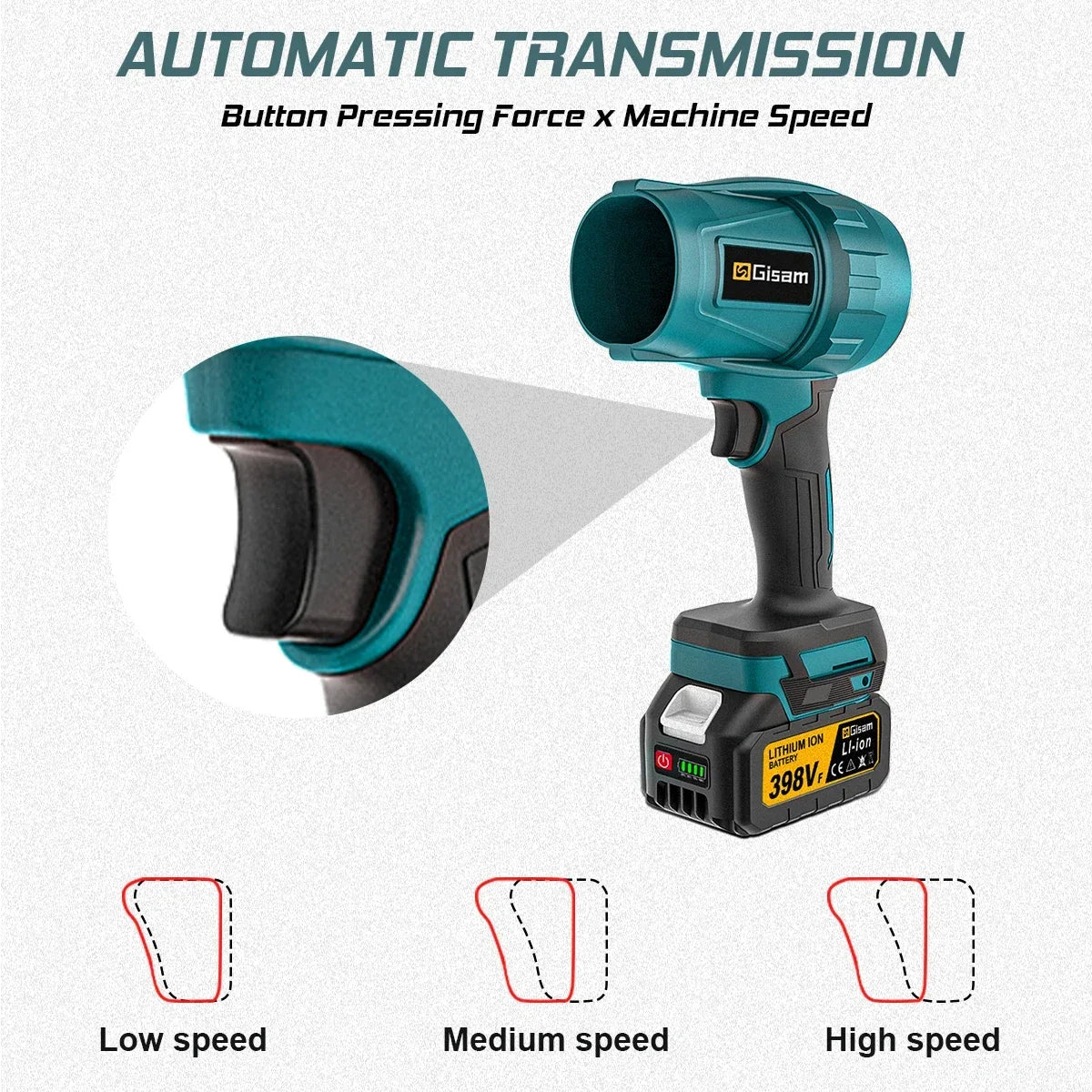 Gisam Brushless Turbo Jet Fan 1500W Cordless Air Blower for Makita 18V