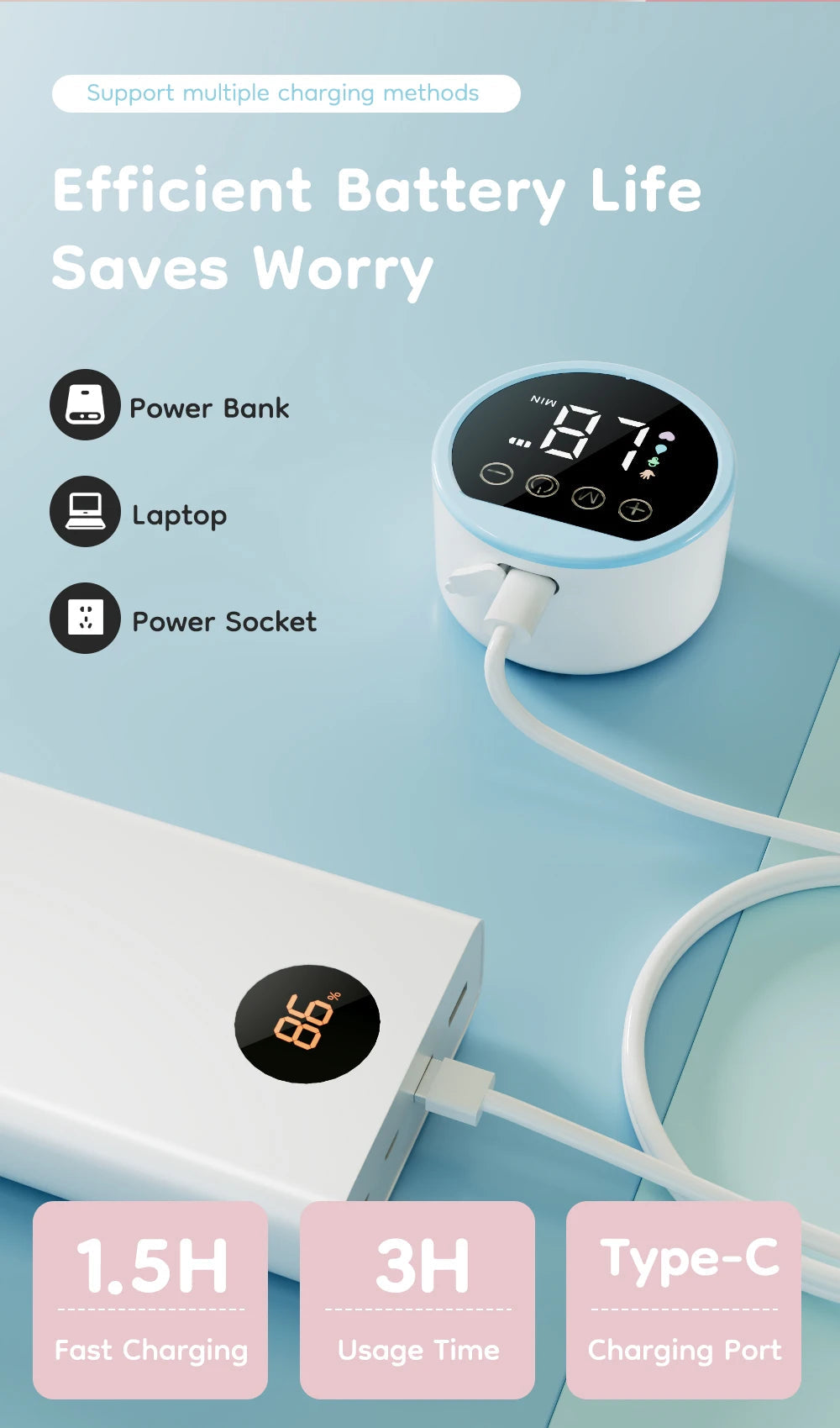 MAMIJOY Wearable Electric Breast Pumps 4 Modes 12 Levels Portable Hands Free Breast Pump Silent Comfort With 19/24mm Flange EB26 