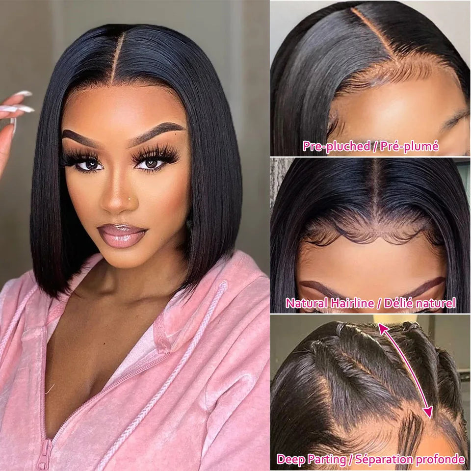 Short Straight Bob Wig Human Hair with Transparent Lace