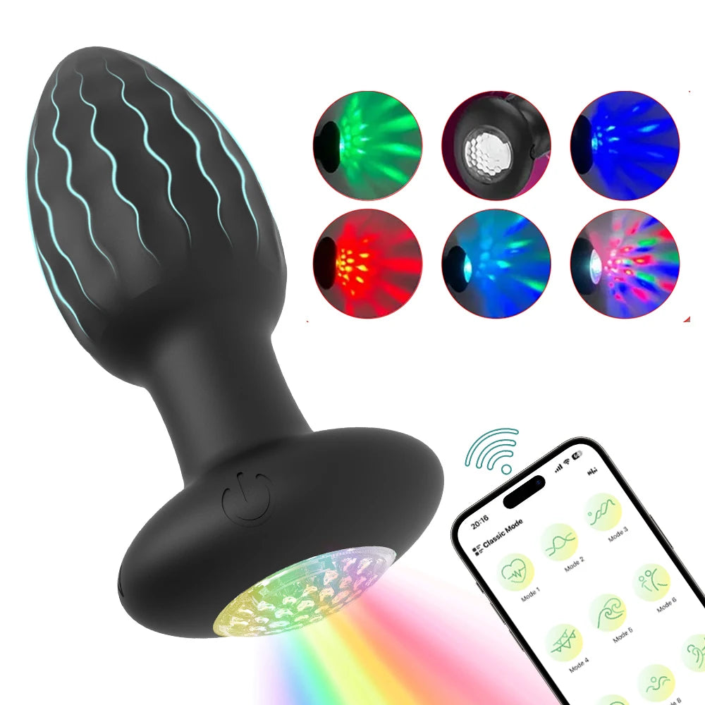 APP Control Anal Plug Vibrator with LED Light Blue-tooth Butt Plug Vibrator Prostate Massager Sex Toys for Women Men Adult 
