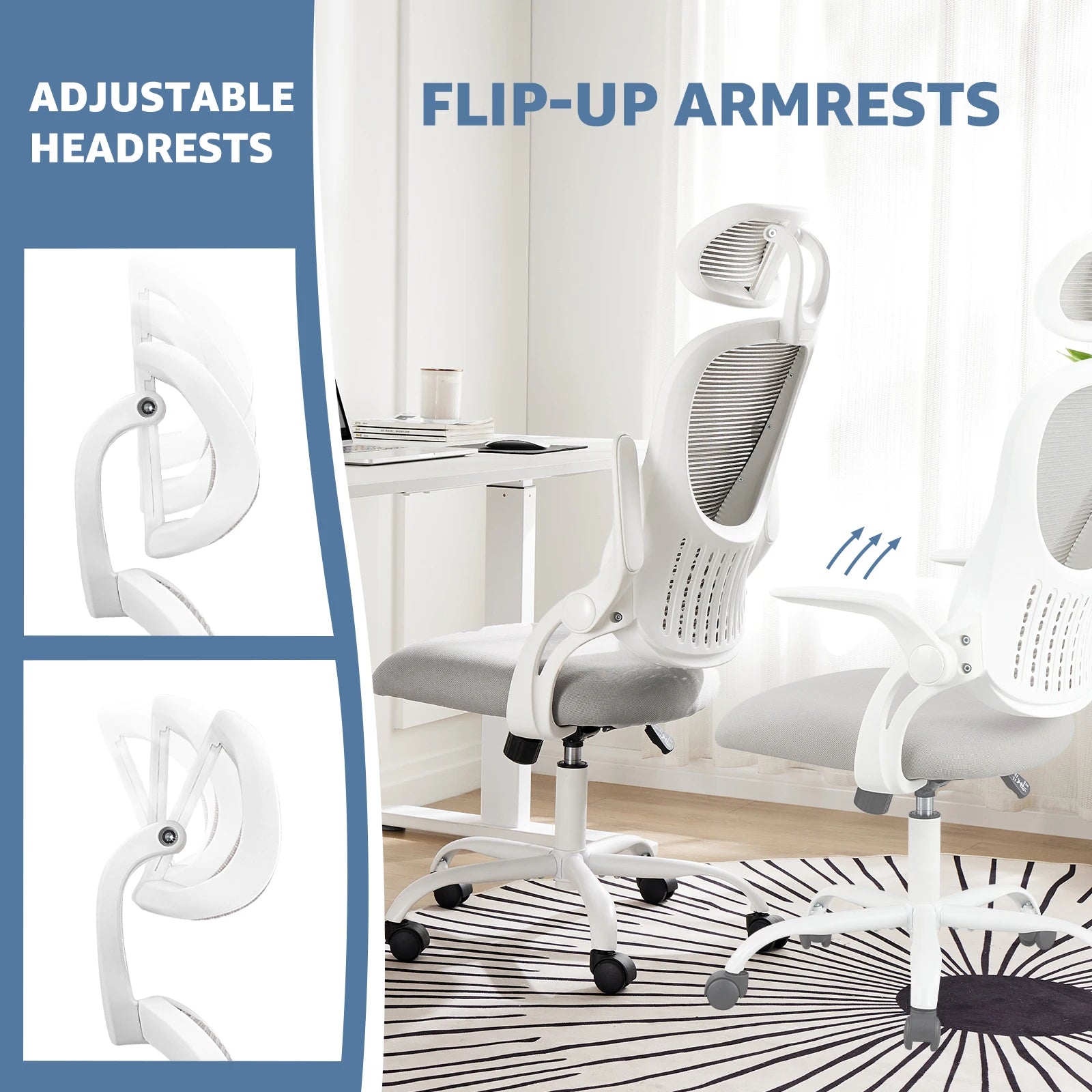 Ergonomic Mesh Office Chair with Lumbar Support, Headrest & Flip Arms