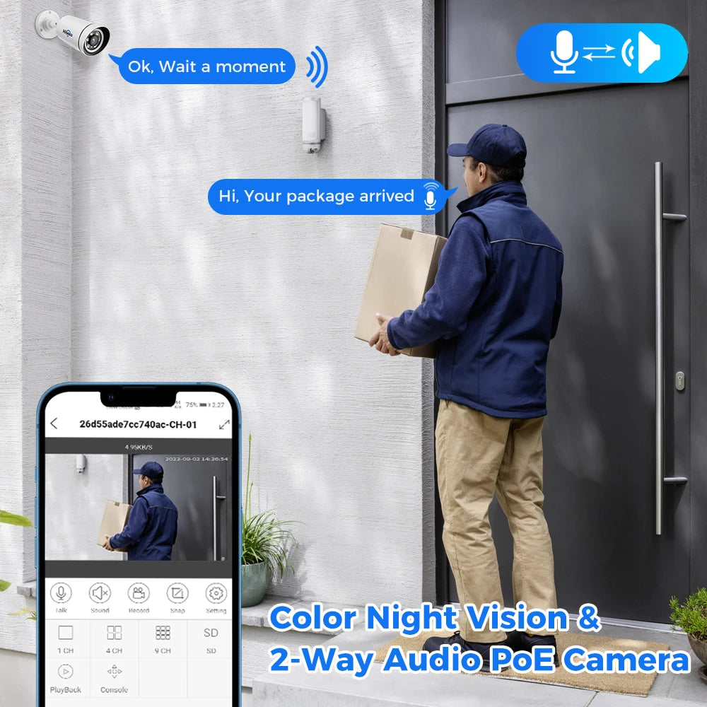 4K 8MP PoE IP Security Bullet Camera with Color Night Vision, H.265, ONVIF
