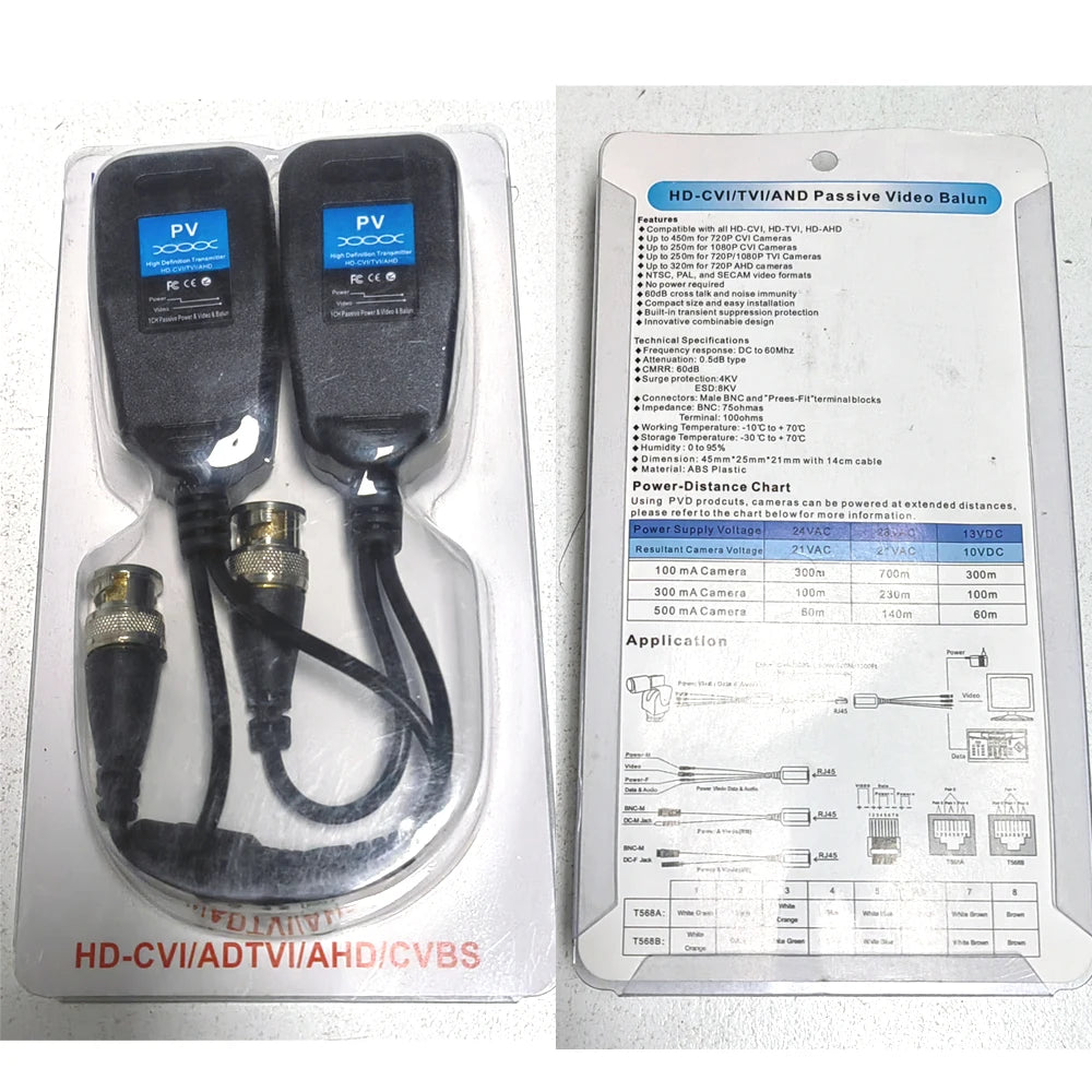Pair of Passive CCTV Video and Power Baluns