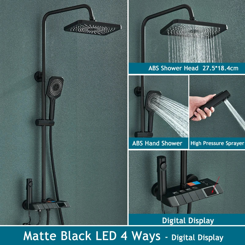 Rainfall Bathroom Shower System Set with Digital Display