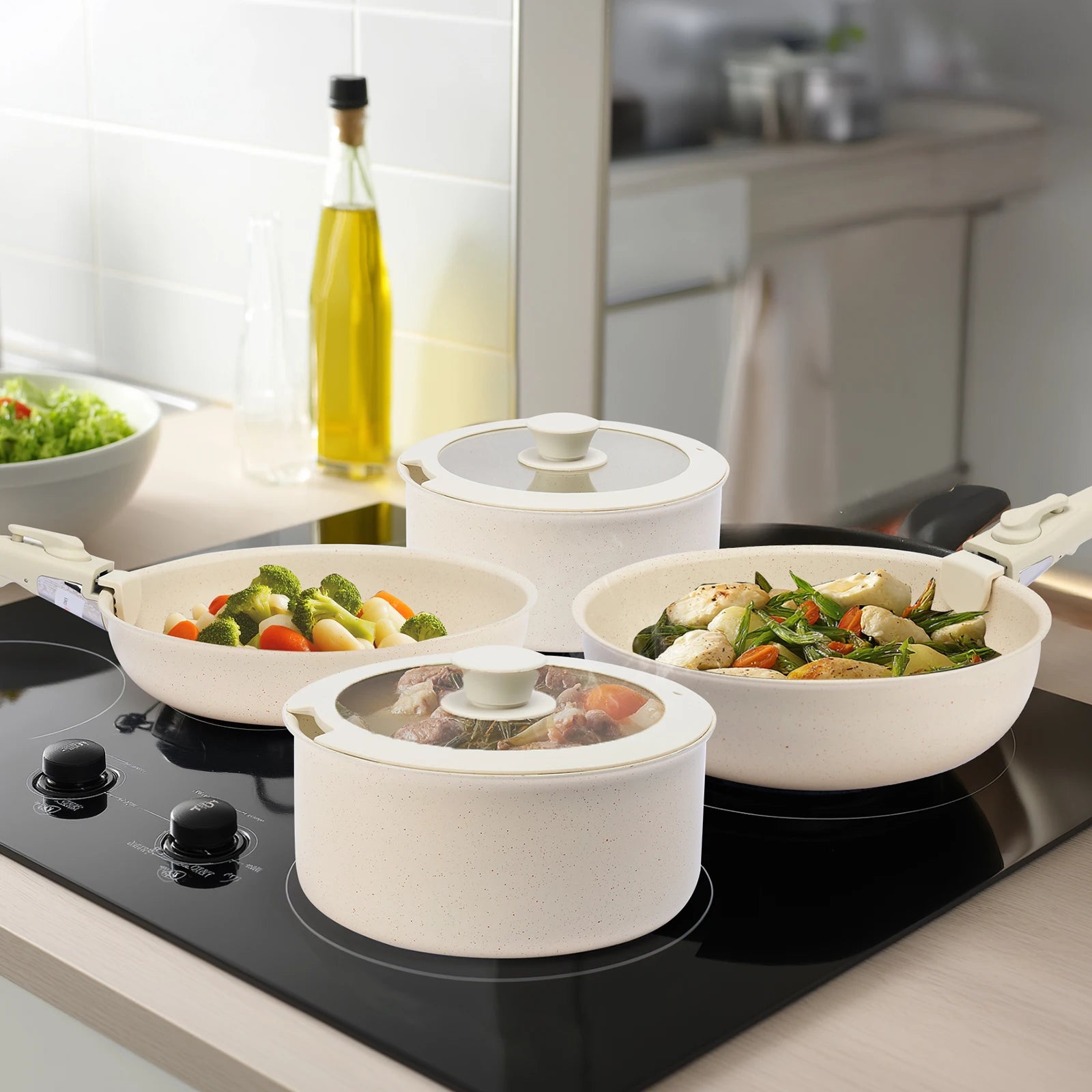 12-Piece Nonstick Cookware Set with Detachable Handles