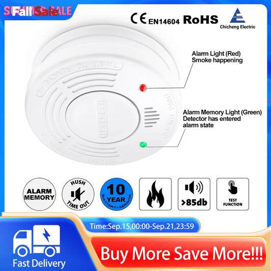 Smoke Detector 10 Year Smoke Sensor Independent Fire Alarm  CE EN14604 Certified With CR123A Battery LED Indicator Home Security Spy-shop.com